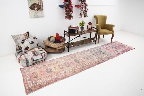 2' x 12' Vintage Herki Runner Rug - 4215: Title: 2' x 12' Vintage Herki Runner Rug - 4215 Description: Vintage Herki Runner Rug Handmade, handwoven with traditional technique. Low pile, soft rug. Rug Condition: Fully cleaned and ready to use.