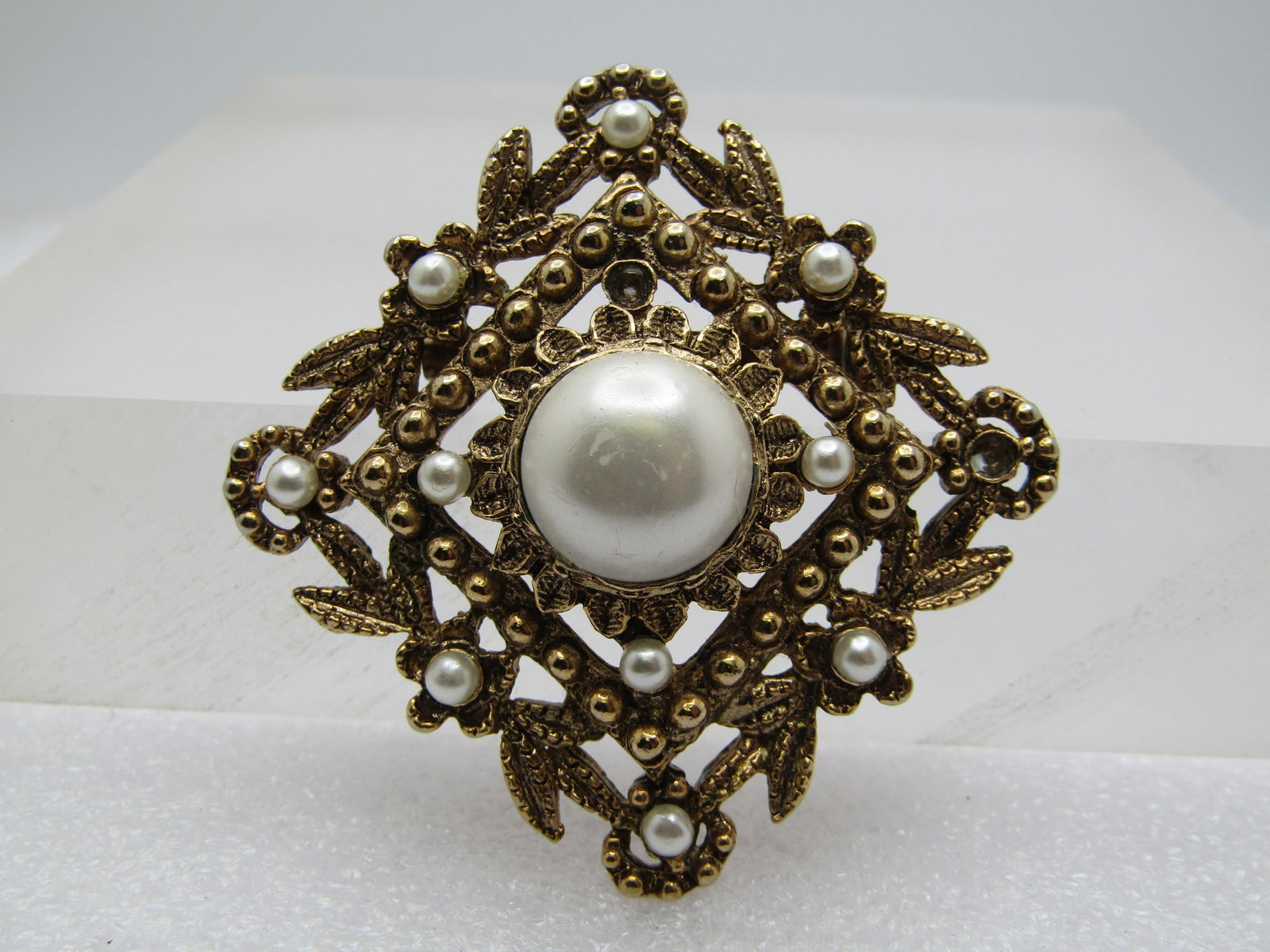 Vintage Faux Pearl Tiered Brooch, 1970's-1980's, 1.5" (1 of 5)