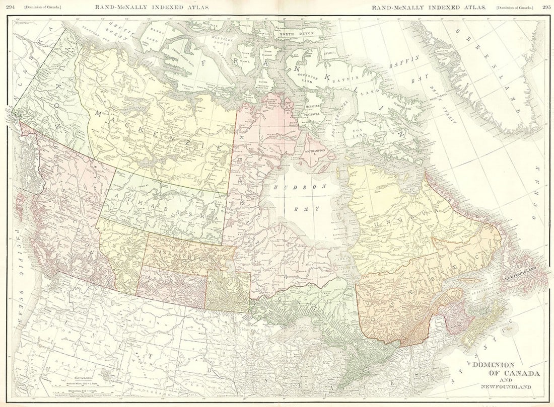 Rand-McNally Indexed Atlas. Dominion of Canada And Newfoundland: Title: Rand-McNally Indexed Atlas. Dominion of Canada And Newfoundland Publication Date: c1904 Cartographer: RAND, MCNALLY & CO. Publisher: RAND, MCNALLY & CO. Height: 19 Width: 26 From: Rand, McNally