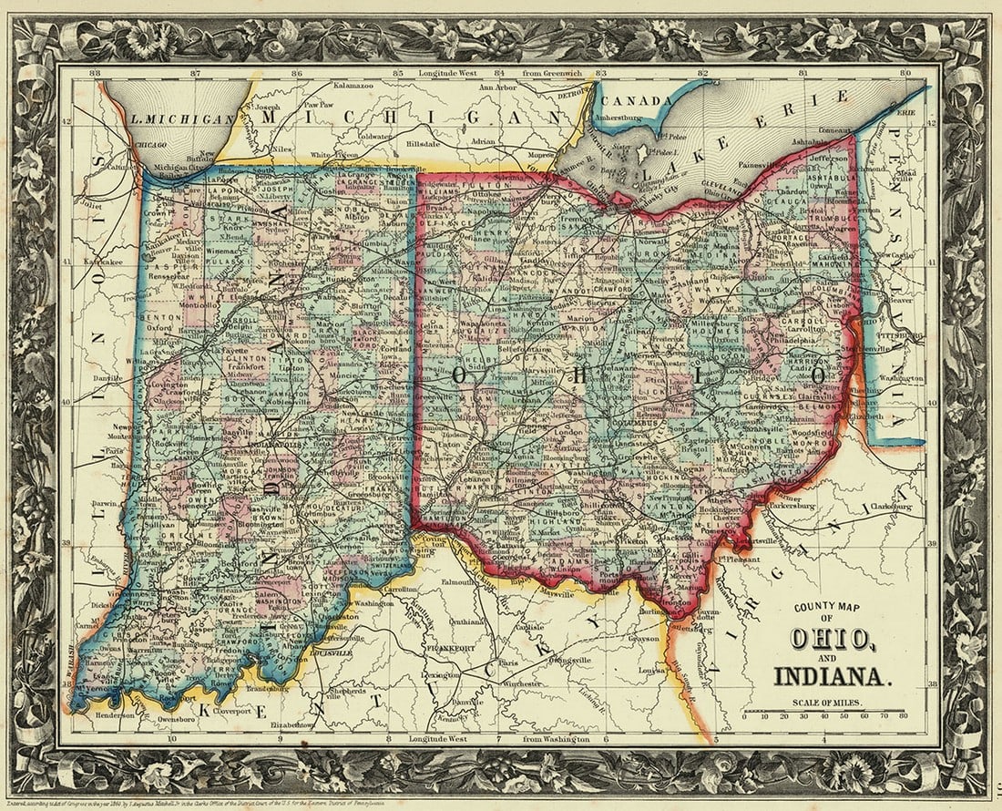 County Map of Ohio, and Indiana. (1 of 1)