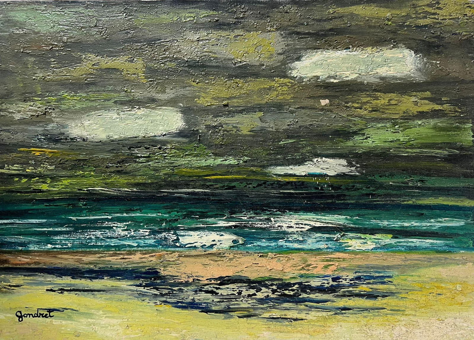 French Modernist 20th century Oil Painting Atmospheric Beach Seascape Sandy (1 of 20)