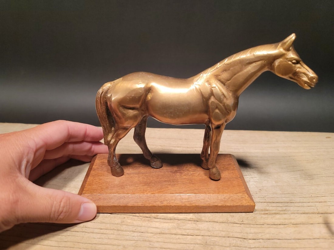 Brass Horse Statue Wood Base (1 of 12)