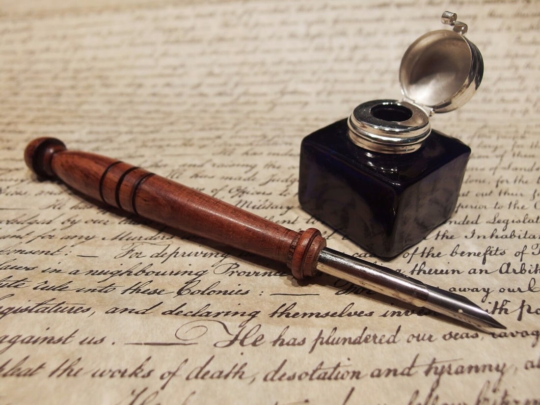 Glass Square Cobalt Blue Inkwell Ink Pot with Dip Calligraphy Pen (1 of 11)