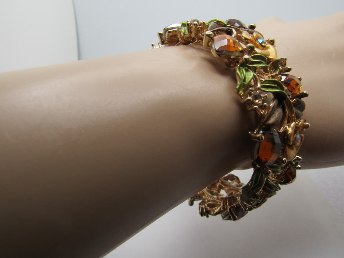 Vintage Floral Rhinestone Cuff Bracelet, 6.75"-8", 1990's (1 of 5)