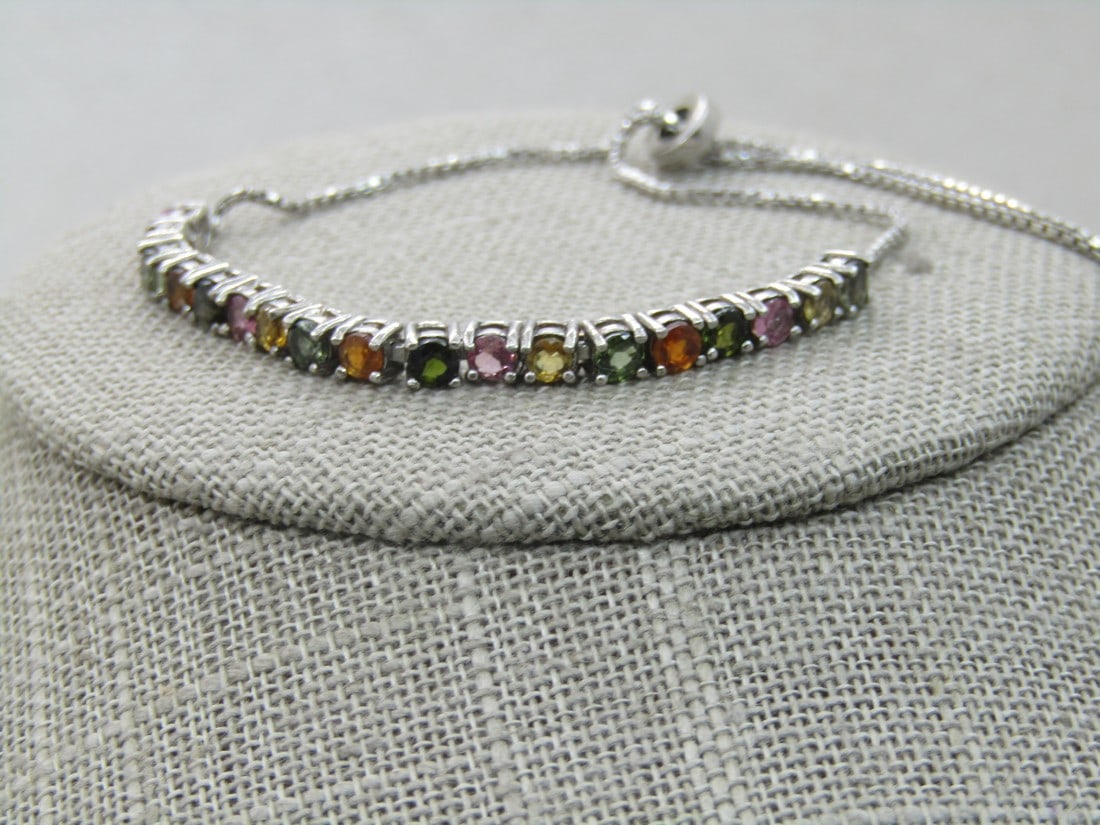 Vintage Sterling Lanyard CZ Bracelet/Anklet Slide Closure (1 of 9)