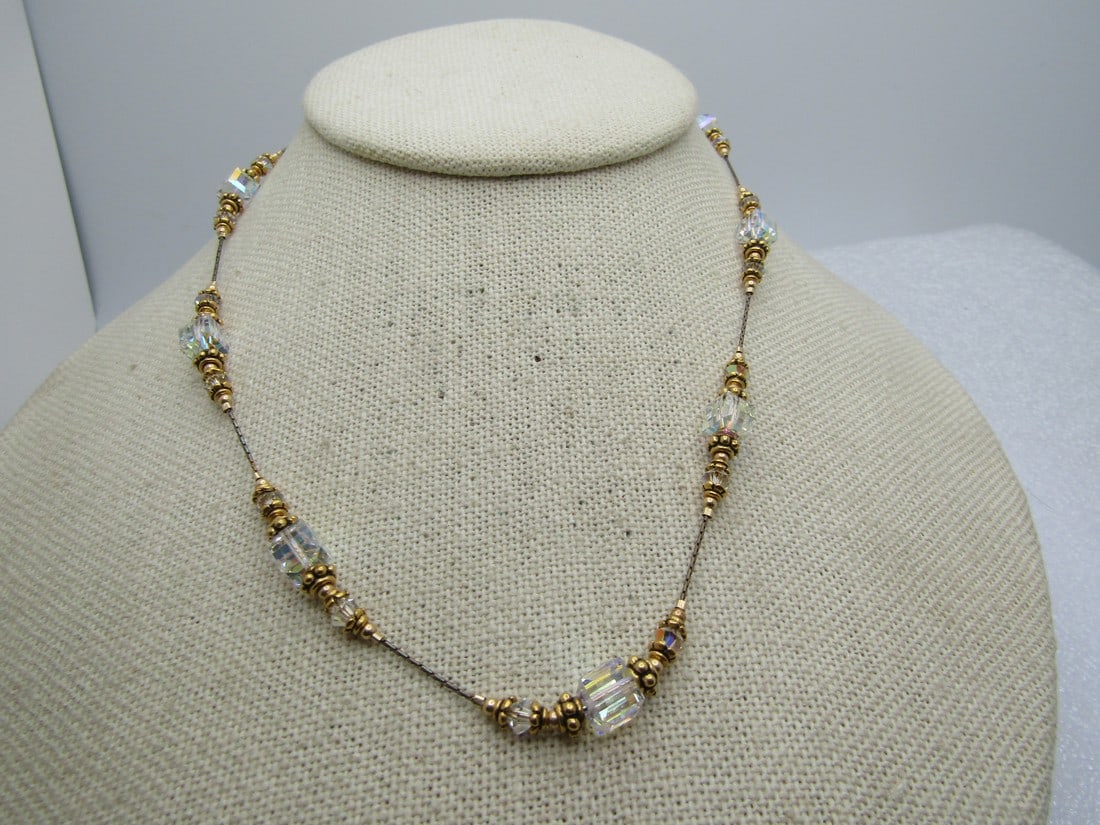 Vintage Sterling Crystal Cube Necklace, 16", 1980's-1990's (1 of 6)