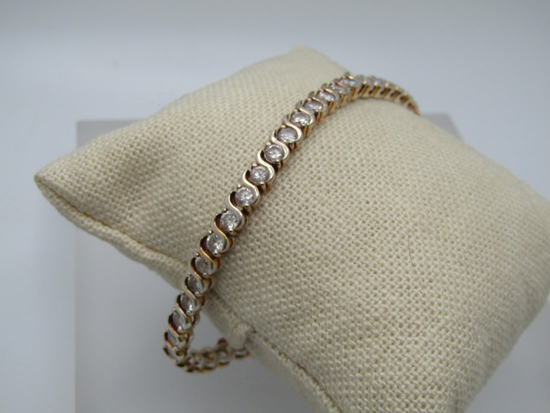 Vintage Sterling CZ Tennis Bracelet, 7.5", Signed (1 of 9)