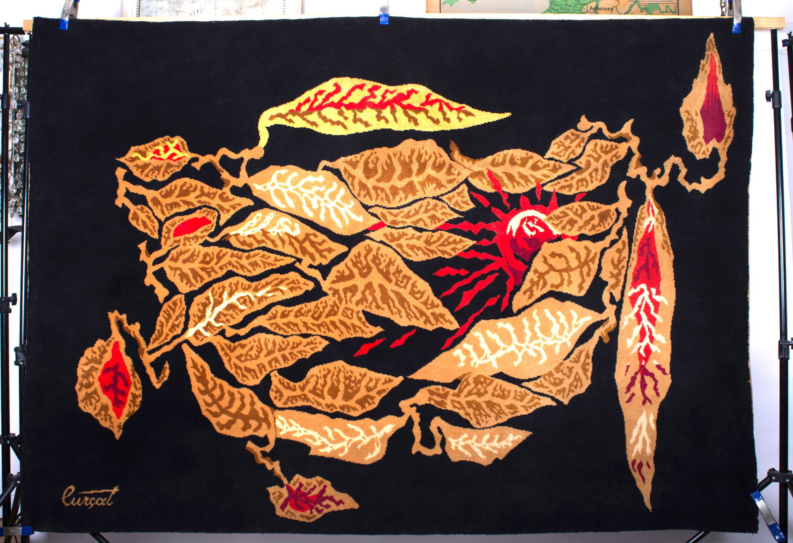 Aubusson Jean Lurcat mechanical Jacquard weaved tapestry leaves and Sun (1 of 5)