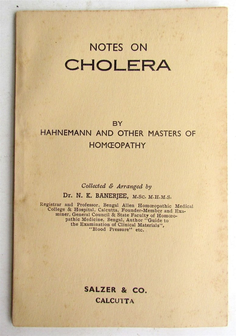 NOTES on CHOLERA HOMEOPATHY by HAHNEMANN CALCUTTA INDIA vintage in ENGLISH (1 of 3)