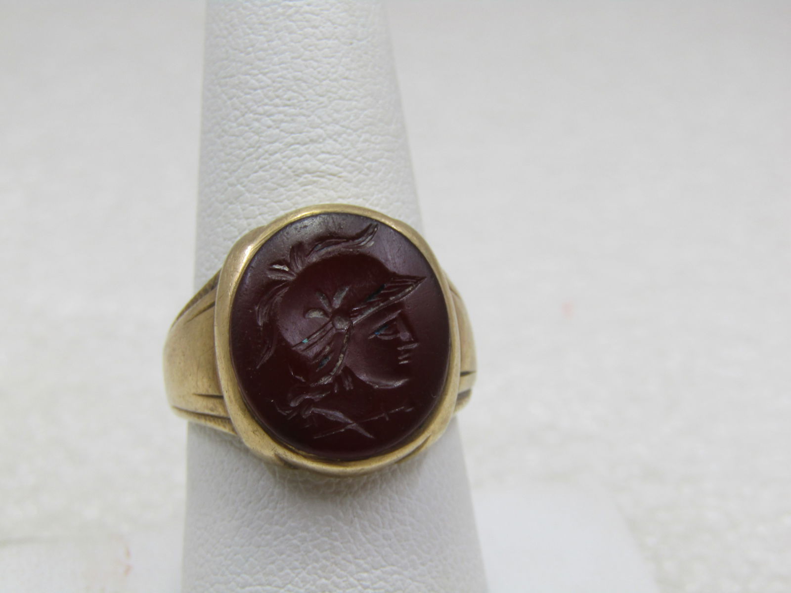 Vintage 10kt Men's Carnelian Intaglio Ring, Roman Soldier, Sz. 8.5, signed BB (1 of 9)