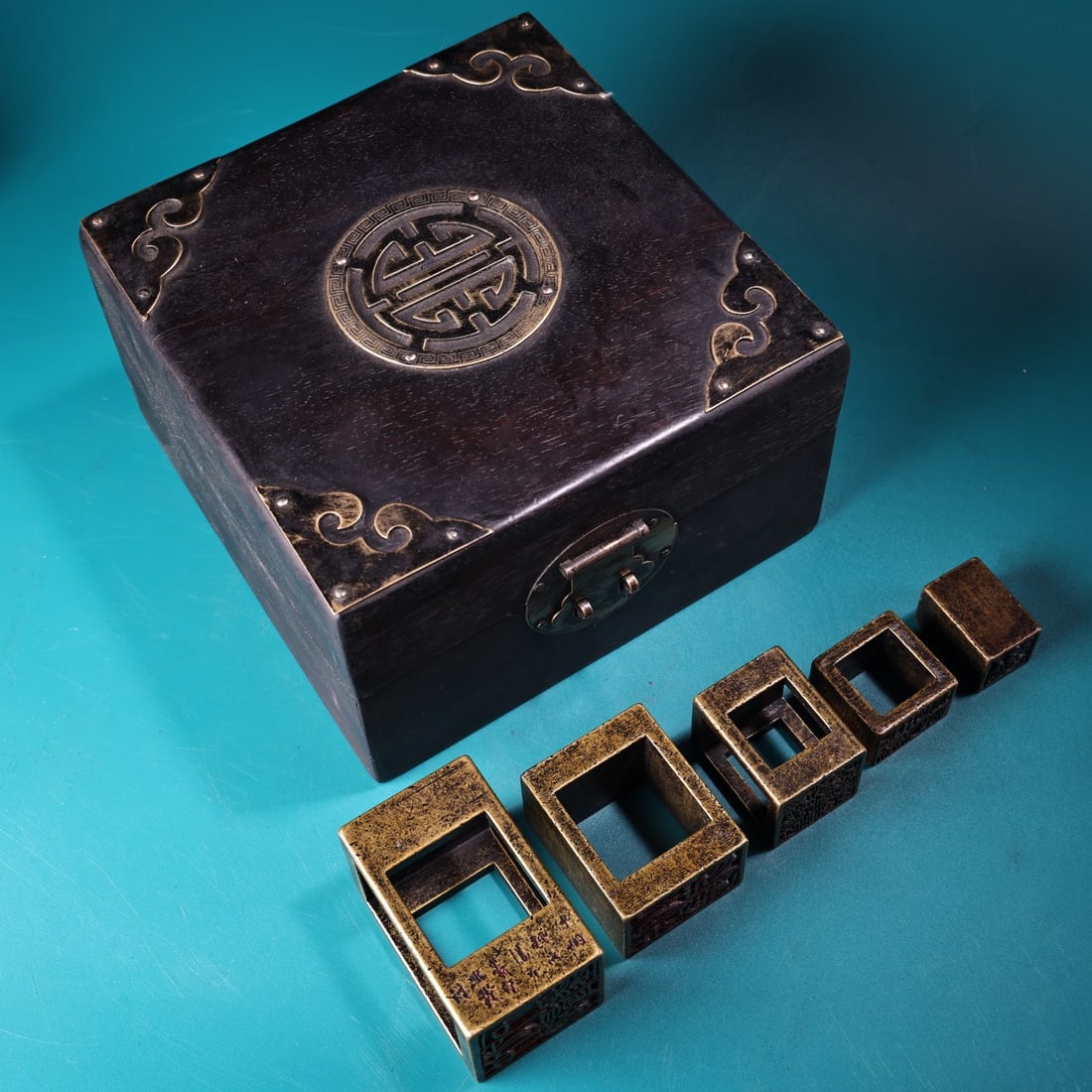 A Set Chinese Bronze Seal w Box (1 of 9)