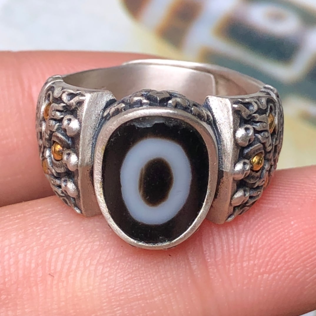 Chinese Silver Inlay DZI Agate Ring (1 of 8)