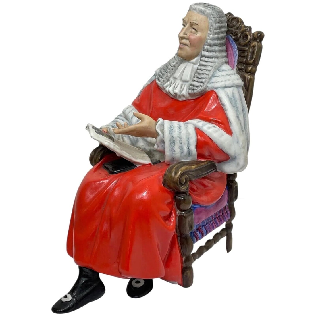Small Royal Doulton English Judge Sitting Giving Summary From Papers Figurine: Impressive Small Royal Doulton Judge Sitting Giving Summary From Papers Figurine 1 Impressive Small Royal Doulton The Judge Sitting Giving His Summary From His Case Trail Papers Glazed Figurine. Subje