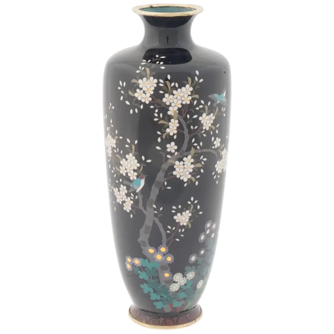 Antique Japanese Meiji Tree Cloisonne Enamel Vase (1 of 4)