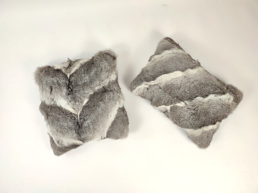 SET OF 2 GREY RABBIT FUR PILLOWS (1 of 5)