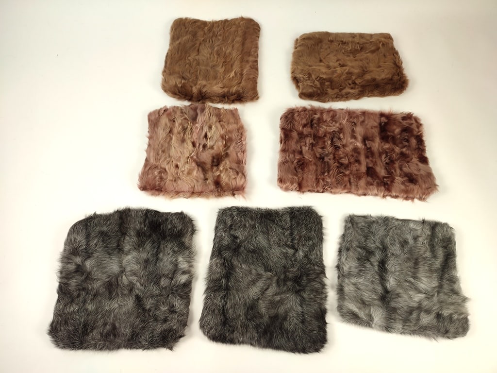 SET OF 7 LAMB REAL FUR PILLOWS: Title: SET OF 7 LAMB REAL FUR PILLOWS Dimension: Repurposed from multiple vintage fur garments re-made into super soft pillows, perfect for decoration; no filling in the pillow due to shipping; averag