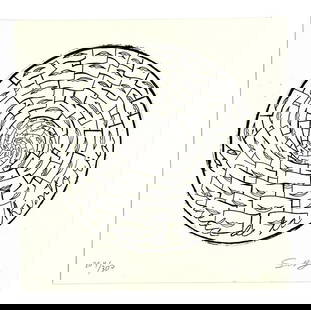 Sandra Ramos Cuban engraving 2002, 8.1 x 8.1 in.: Artist: Sandra Ramos (Cuba, 1969) Title: La rueda de la historia (La Huella Múltiple) Date: 2002 Medium: engraving Dimensions: 8.1 x 8.1 in. (20.5 x 20.5 cm.) Reserve: $180.00 Shipping: Domestic: