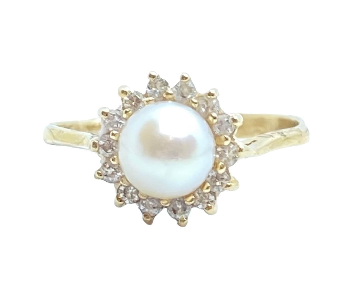 14k pearl diamond halo ring (1 of 5)