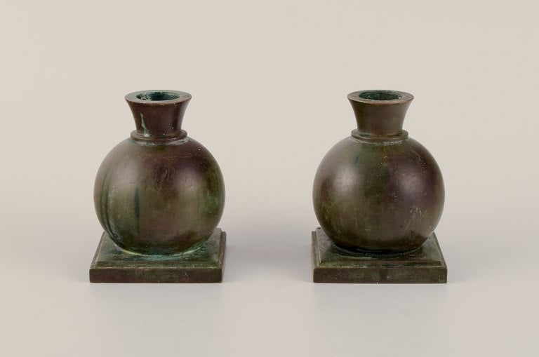 GAB, Sweden. A pair of Art Deco solid bronze candle holders. (1 of 5)