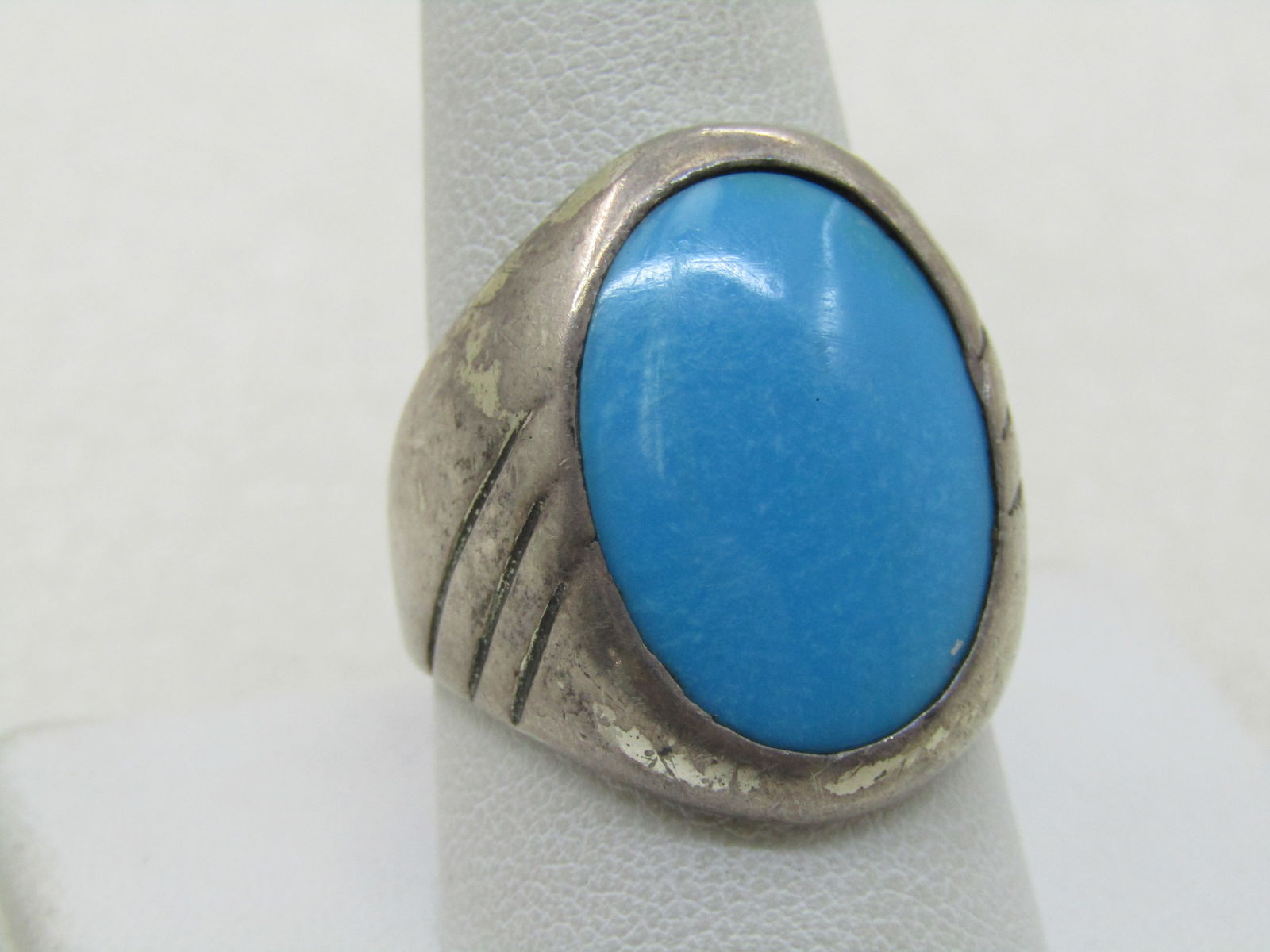 Vintage Southwestern Sterling Silver Turquoise Ring, Men's, Sz. 10.5 (1 of 8)