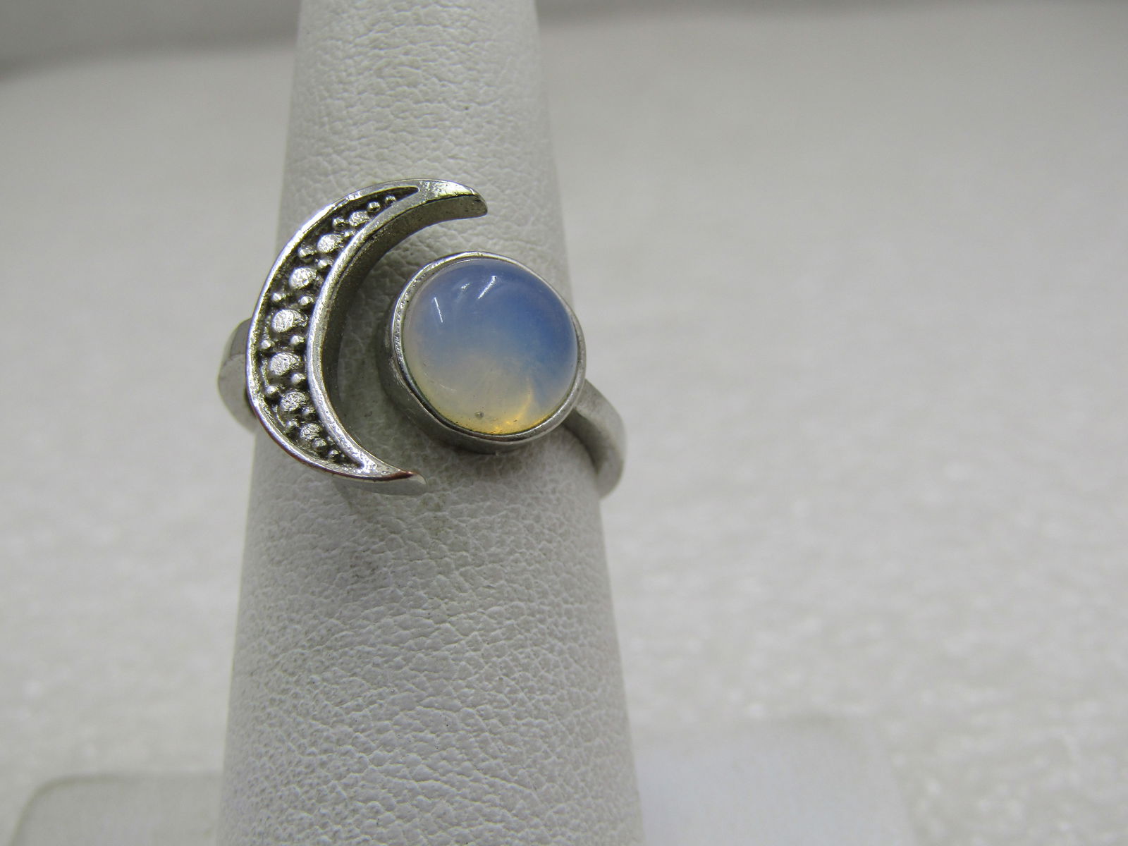 Vintage Faux Moonstone & Moon Crescent Ring, Adjustable 6-10 (1 of 6)