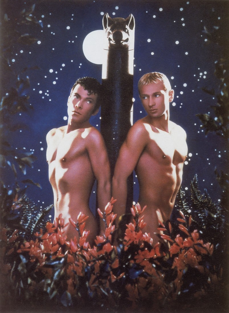 PIERRE & GILLES - Le Totem, 1984: Artist: Pierre & Gilles Title: Le Totem, 1984 Medium: Photo Litho, 1993, Hong Kong Dimensions: 7.75x10.6" Description: Heat Wax Mounted on 11x14" Conservation Board Artist Bio: Pierre Commoy and Gille