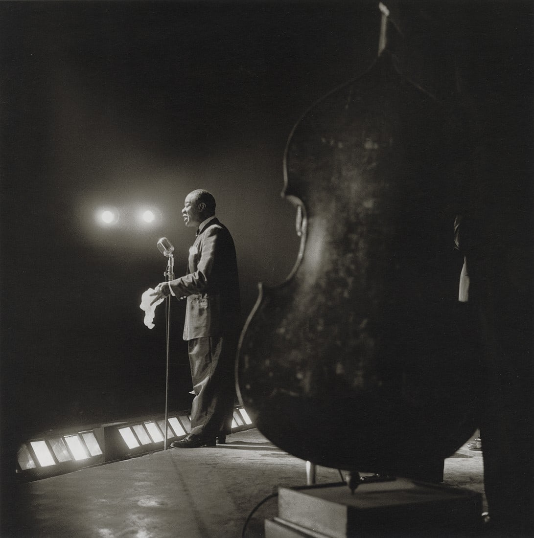 JEANLOUP SIEFF - Louis Armstrong, Trumpeteer, 1955: Artist: Jeanloup Sieff Title: Louis Armstrong, Trumpeteer, Paris, 1955 Medium: Photo Litho, 2000, France Dimensions: 8.6x8.65" Description: Heat Wax Mounted on 11x14" Conservation Board Artist Bio: Je