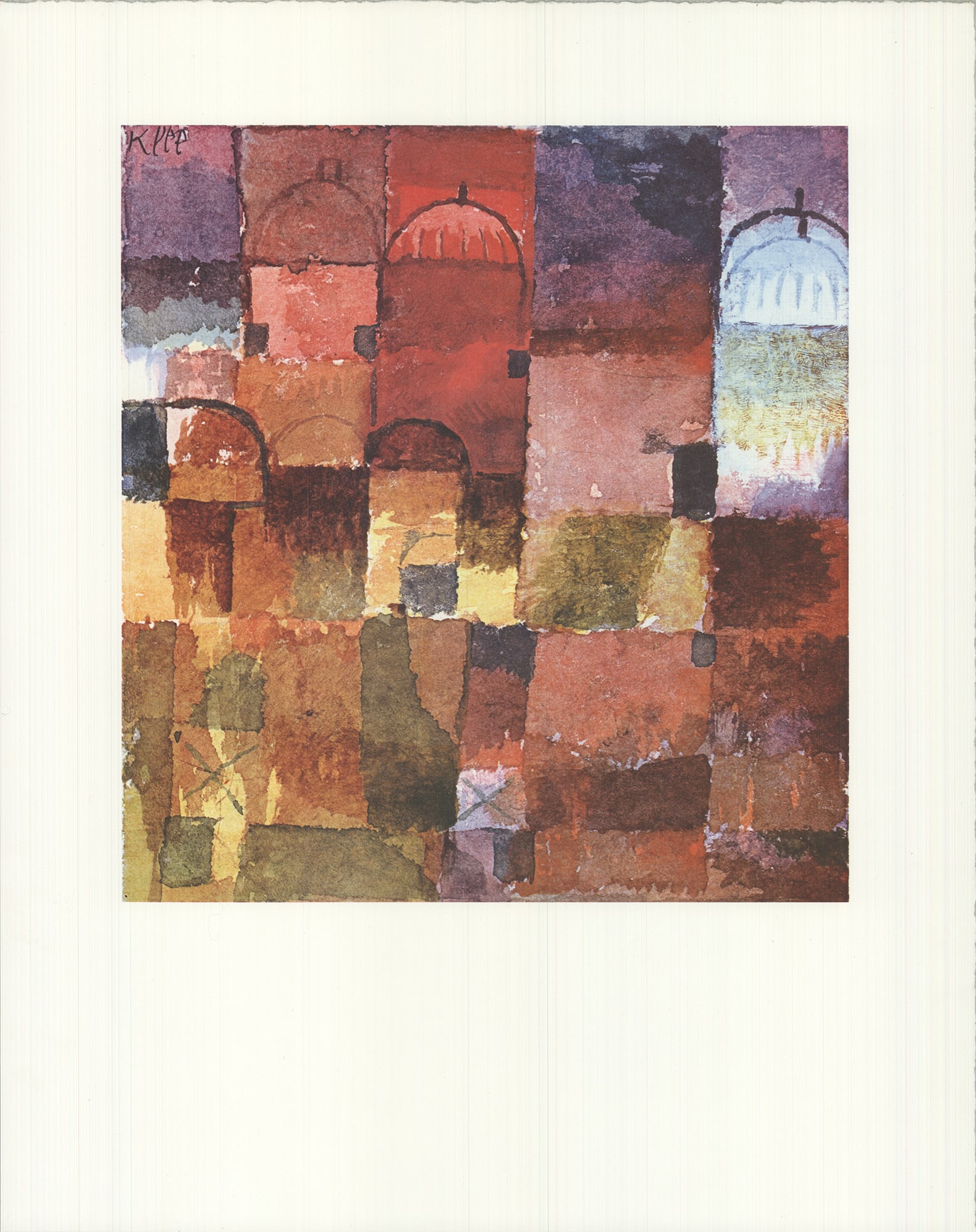 Paul Klee - Red and White Domes (No Text) - 1990 Offset Lithograph 19.75" x 15.75": Red and White Domes (No Text) by Paul Klee, 1990 Unsigned Offset Lithograph. Paper size is 19.75 x 15.75 inches, with an image size of 12.5 x 11.75 inches. The Offset Lithograph is from an unknown edi