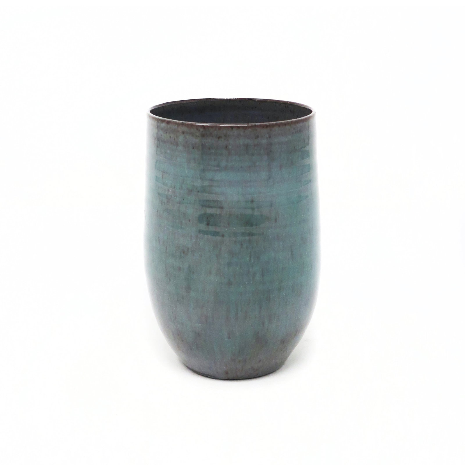 Vintage Turquoise Studio Pottery Cup by Edwin & Mary Scheier: A lovely turquoise ceramic cup by Edwin & Mary Scheier, one of the best known couples to ever work in pottery. Edwin (1910-2008) and Mary (1908-2007)began creating together in the 1930s. This piece ha