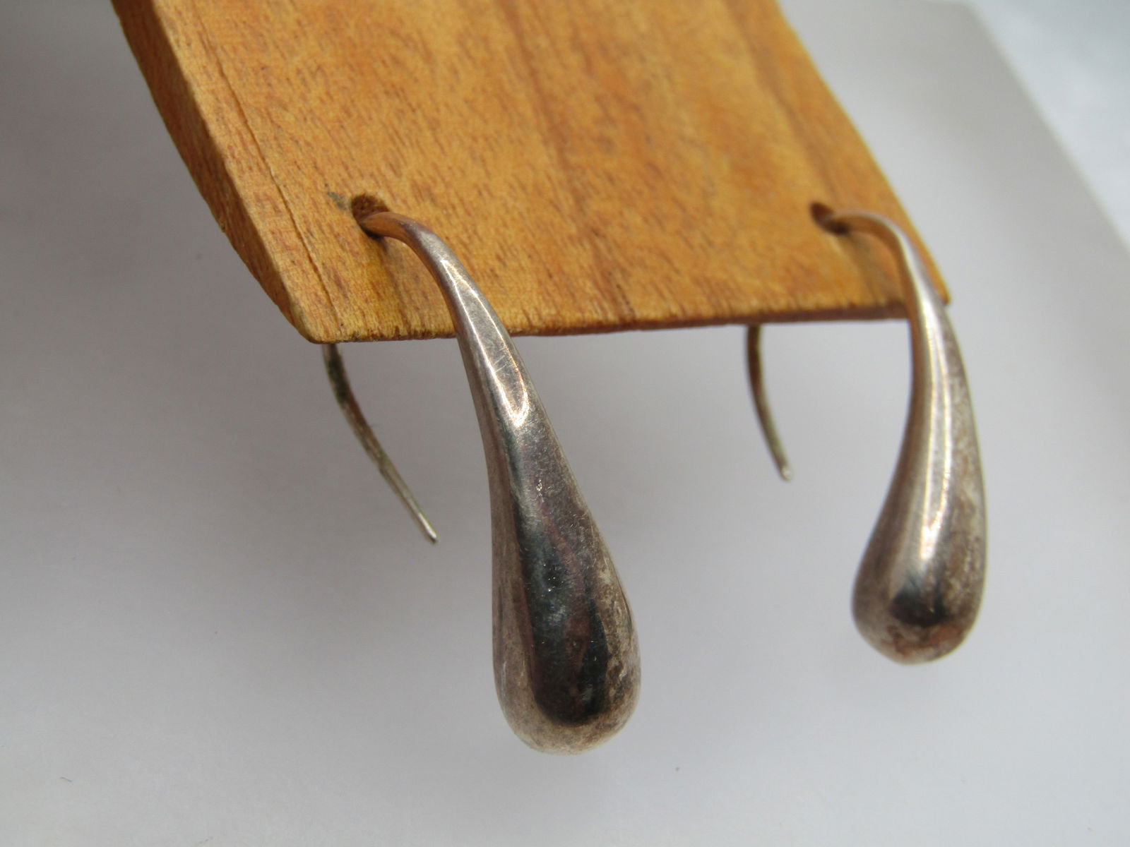 Silver Plated Bean Drop Earrings, 1.25", 1990's (1 of 5)