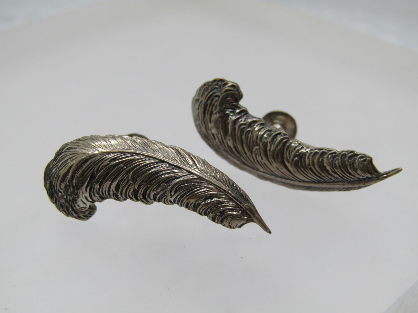 Vintage Sterling Feather Earrings, Screwback 1940's-1950's, Signed (1 of 5)