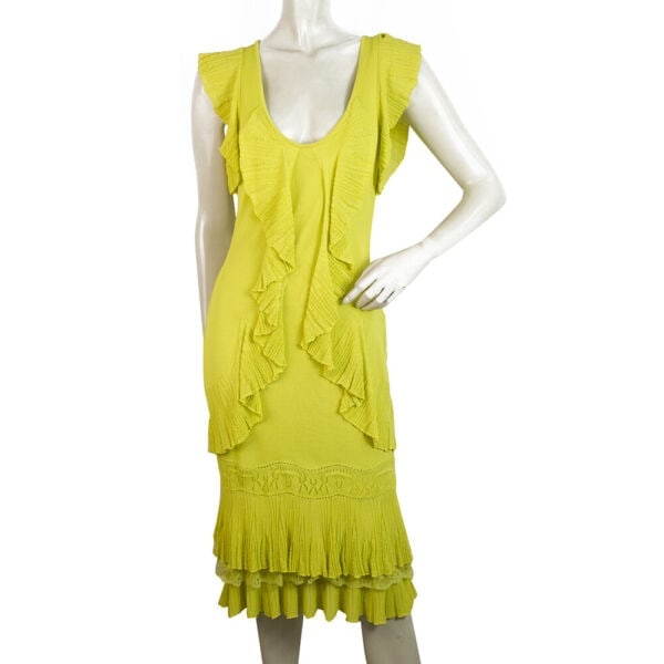 Christian Lacroix Yellow Knit Crochet Just Below Knee Ruffled Dress size 38 (1 of 4)