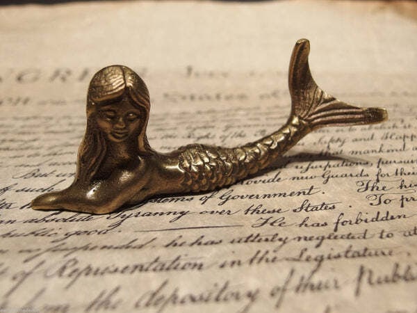 5" Brass Nautical Mermaid Paperweight Desk Figure (1 of 15)