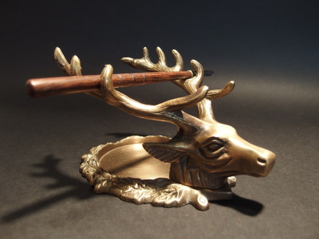 Brass Elk Deer Stag Pen Inkwell Holder Desk Stand (1 of 12)