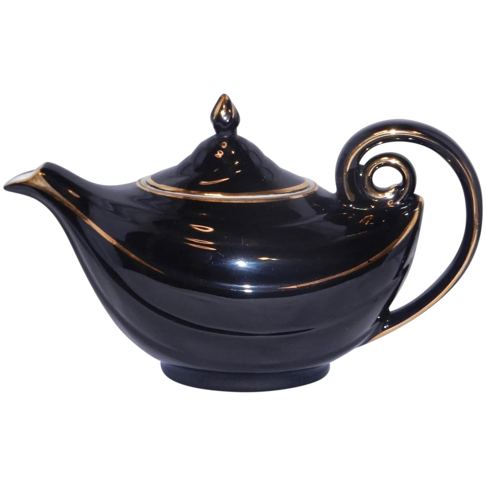 Vintage Hall China 6 Cup Aladdin Black with Gold Trim Teapot (1 of 9)