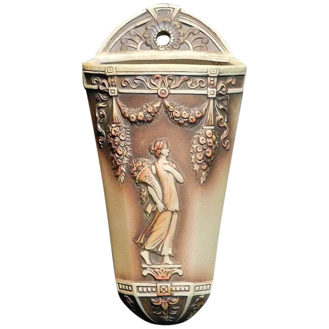 Jasperware Bisque Wall Pocket with Figural Art Deco Woman - 1920's (1 of 7)