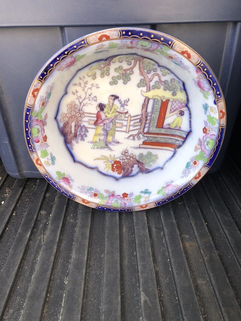 Flow Blue Polychrome Potato Bowl (1 of 6)