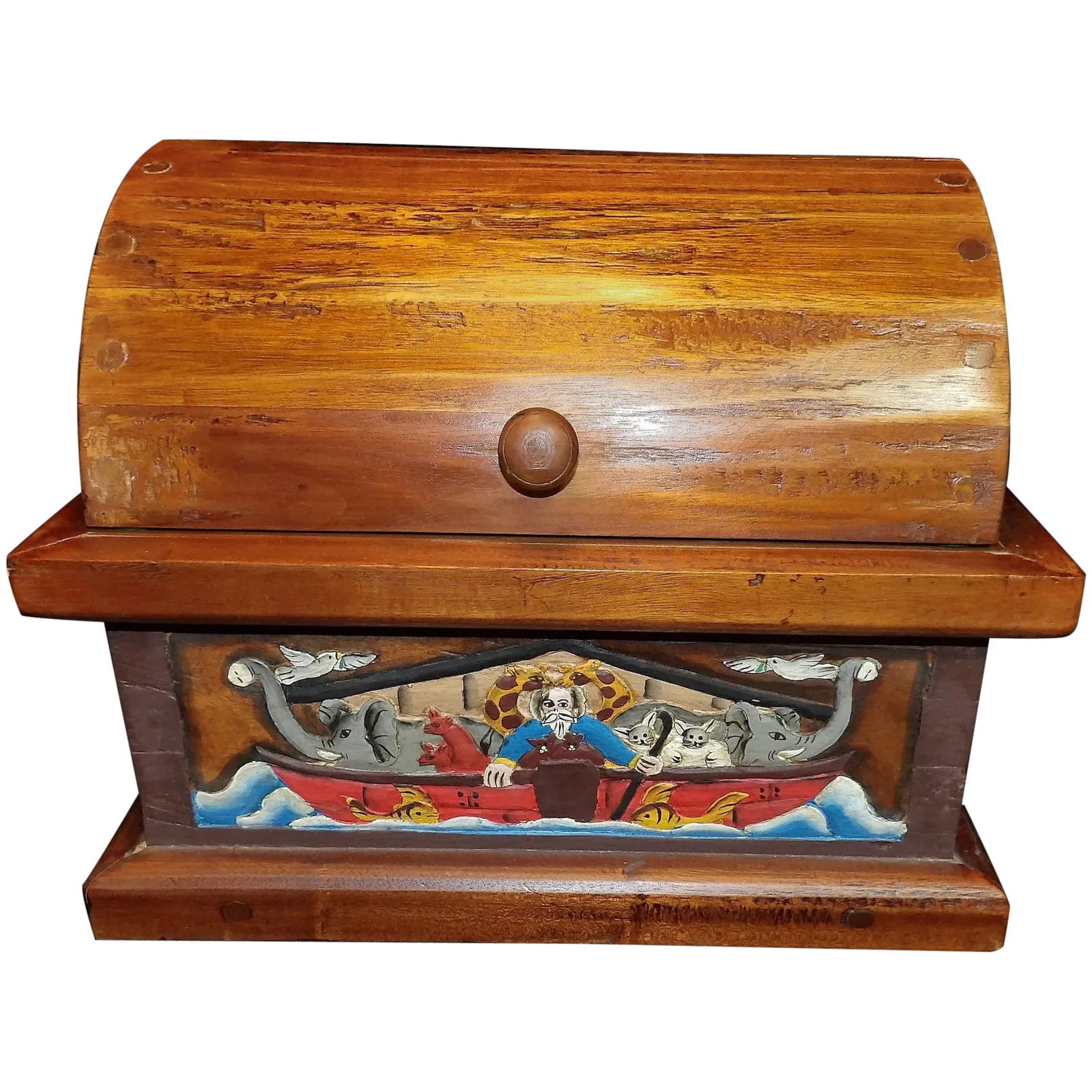 Noah's Ark Tabletop Wooden Chest - THEY CAME TWO BY TWO - Hand-Carved & Painted (1 of 9)