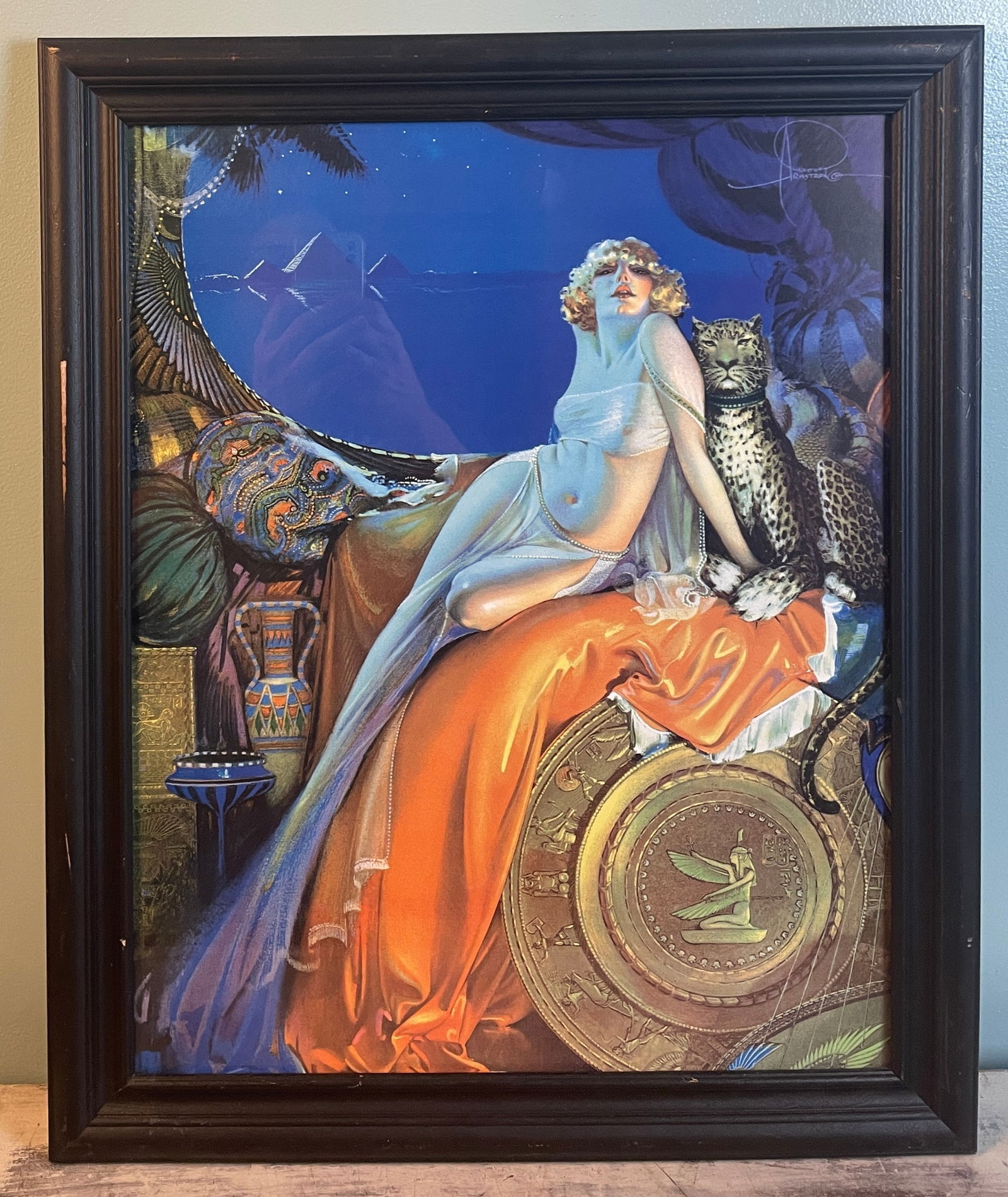 RARE ART DECO ANTIQUE 1925 FRAMED EARLY ROLF ARMSTRONG PIN-UP PRINT CLEOPATRA: Title: RARE ART DECO ANTIQUE 1925 FRAMED EARLY ROLF ARMSTRONG PIN-UP PRINT CLEOPATRA Date/Period: Dimension: approx 19 x 23 Material: mixed materials Additional Information: 1925 framed pin up print d