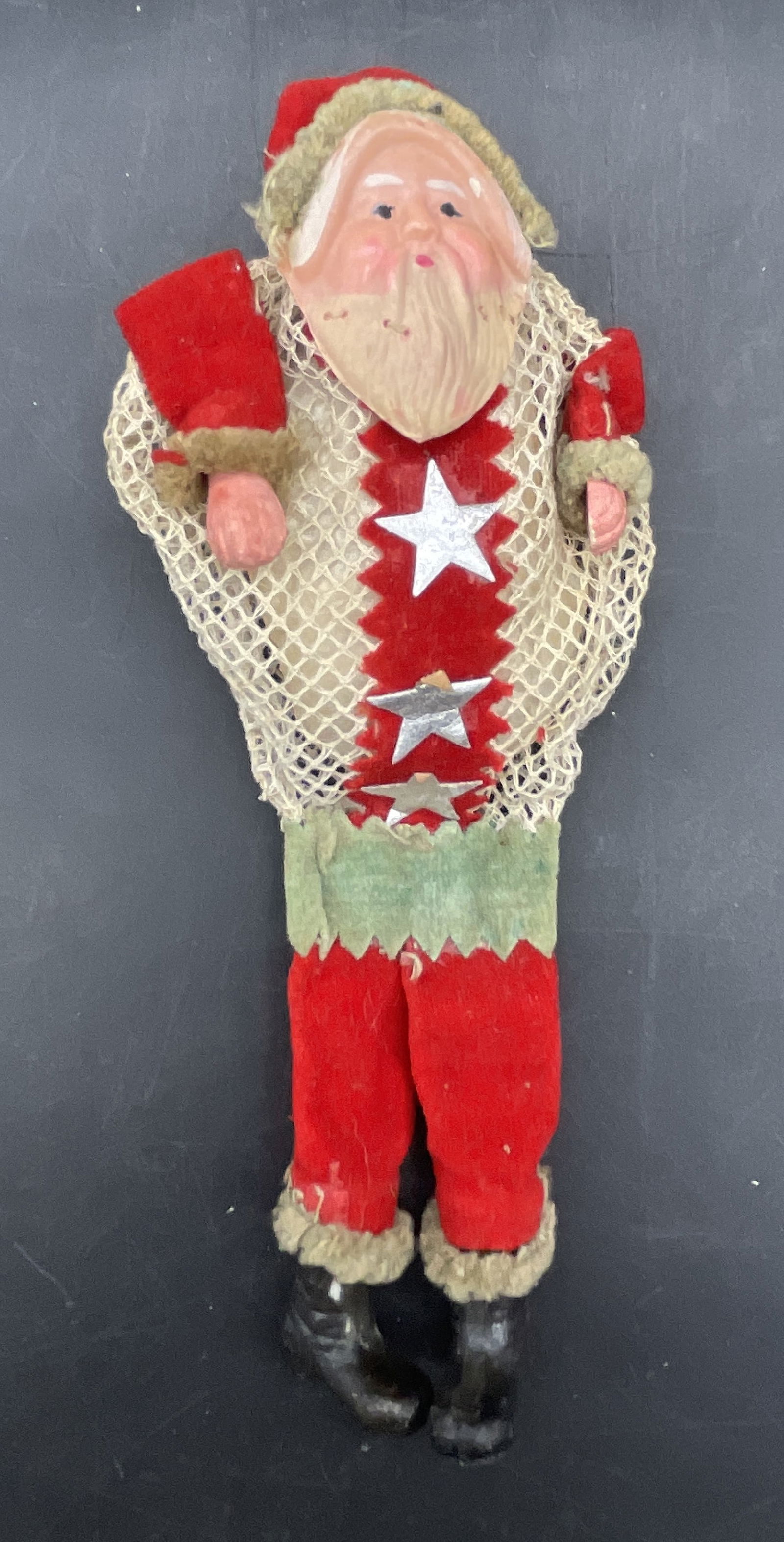 VINTAGE JAPAN SANTA CLAUS CHRISTMAS CANDY CONTAINER NET BAG BODY CELLULOID FACE (1 of 6)
