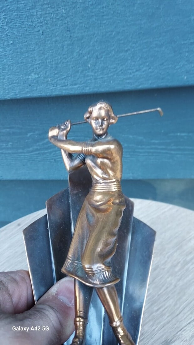 Antique Women's Golf Trophy Bookend 1920 DODGE (1 of 4)
