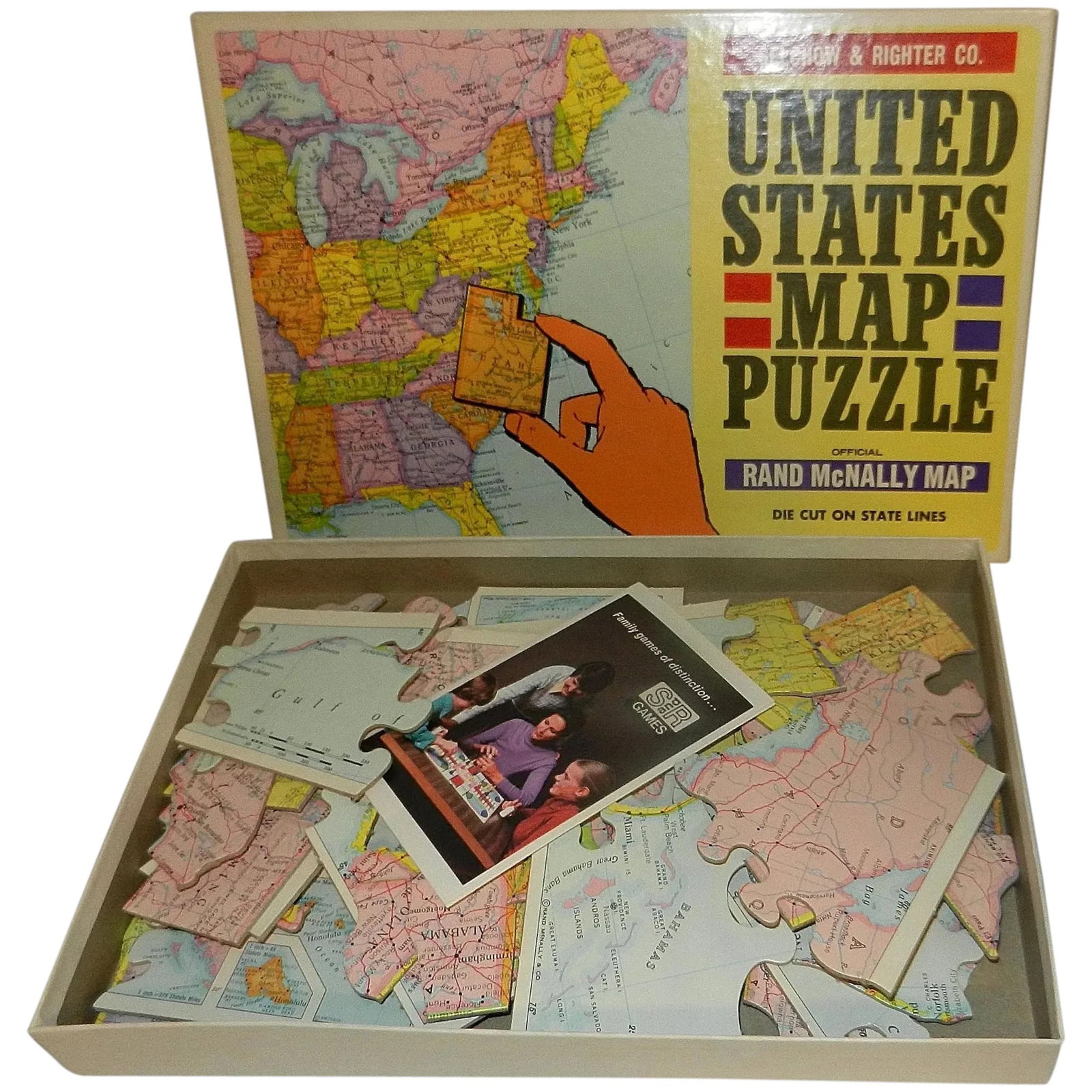 United States Map Puzzle Rand McNally VTG 1965 Selchow Righter No 519: This United States Map Puzzle Rand McNally VTG 1965 Selchow Righter No 519 is complete and in very good condition. It has been used but well taken care of . A great educational tool for teaching state