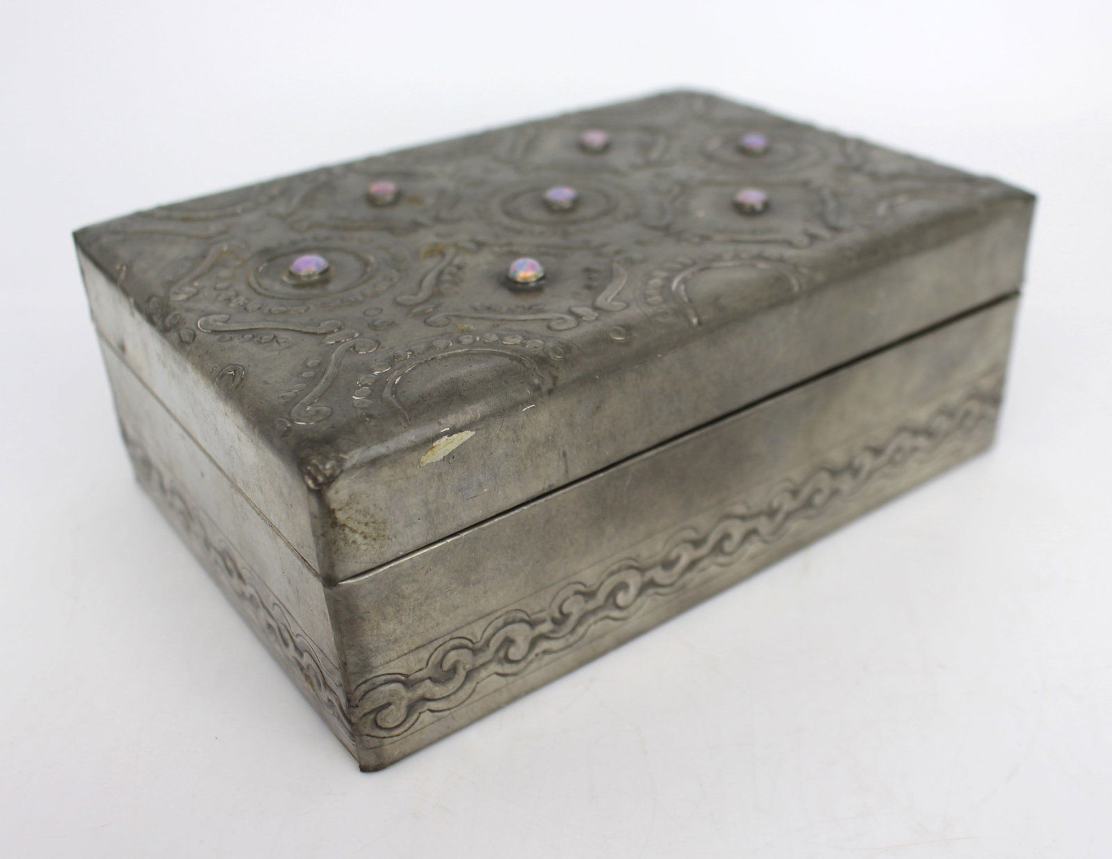 Vintage Pewter Opal Set Cigar Box (1 of 7)