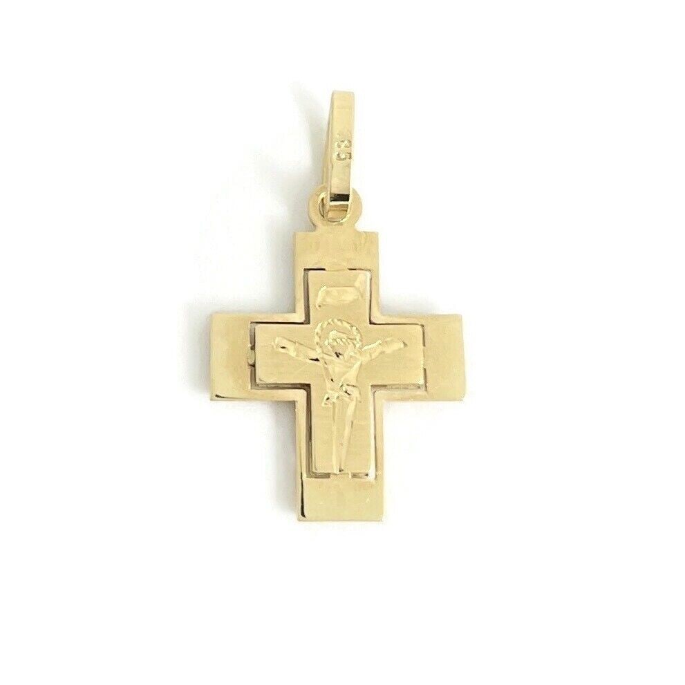 Vintage Etched Crucifix Cross Necklace Pendant 14K Yellow Gold, 1.95 Grams (1 of 9)