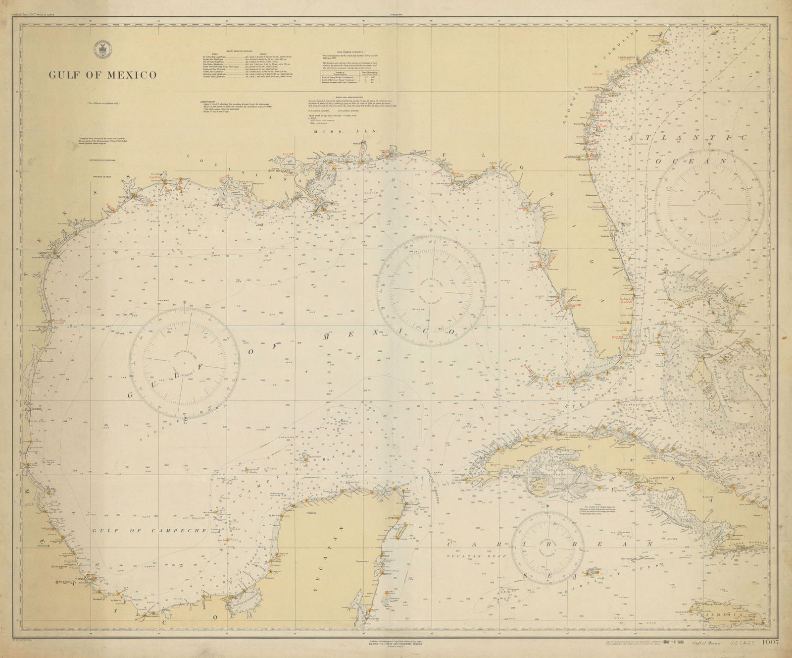 Gulf of Mexico. Caribbean West Indies. USCGS sea chart 1928 (1930) old map (1 of 1)