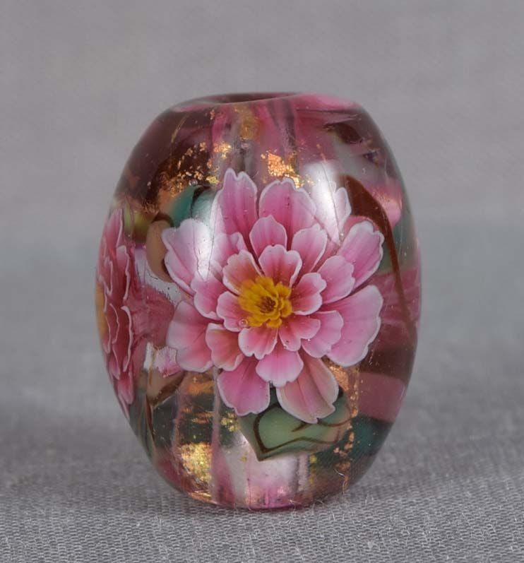 Japanese glass OJIME tombodama FLOWERS 24K gold leaf (1 of 4)