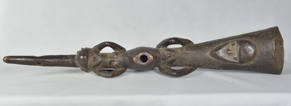 EKET IBIBIO ? African Art large 34 " anthropomorphic trunk wooden oliphant (1 of 11)