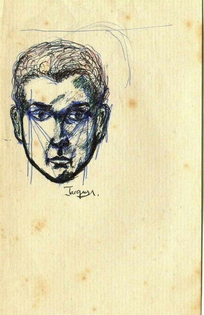 Antique Ink Drawing Original signed Portrait, Character, Man (1 of 2)