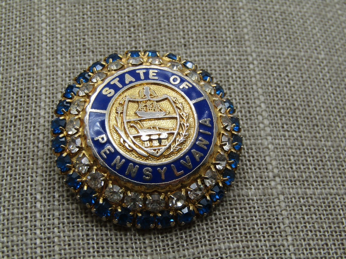 Vintage Enameled State of PA Rhinestone Pendant, 1960's, Signed (1 of 5)