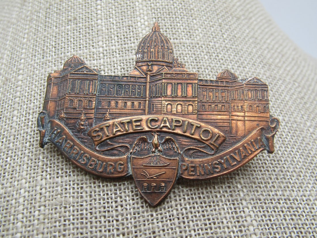 Vintage Copper State Capital Harrisburg, PA Brooch, C-Clasp, 1930's-1940's (1 of 5)